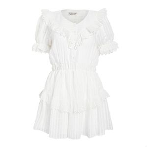 White eyelet Moon River mini dress. Perfect for summer. So cute.